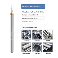 ZZBD-CT Long Neck Micro Square 2 Flute End Mills for Side milling Slotting & Steel (两刃钢用小径深沟平刀)