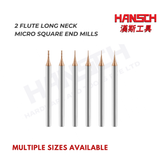 ZZBD-CT Long Neck Micro Square 2 Flute End Mills for Side milling Slotting & Steel (两刃钢用小径深沟平刀)