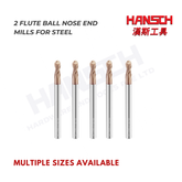 ZZBD-CT 2 Flute Carbide Ball Nose End Mills for Milling Steels (二刃钢用球刀)