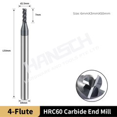 ZZBD-CT Carbide Square End Mills-4 Flute for Milling Alloy Steels, Hardened Steel, Metal (四刃不锈钢铣刀)