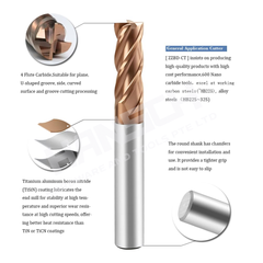 ZZBD-CT Carbide Square End Mills - 4 Flutes for Milling Alloy Steels, Hardened Steel, Metal 四刃钢用平刀