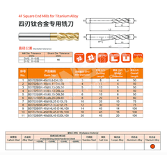 ZZBD-CT 4 Flute Square End Mill for Titanium Alloy | Solid Carbide CNC Milling Cutter (四刃铣刀钛合金专用)