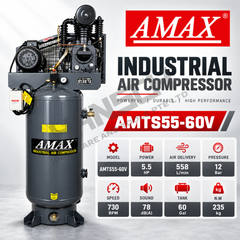 Amax AMTS55-60V Industrial Air Compressor Vertical Tank 5.5HP/60L/12BAR 工业空气压缩机