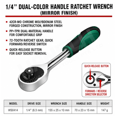 Wynn's Oval Type Hand Tools Socket Ratchet 双色柄棘轮扳手 (镜面)