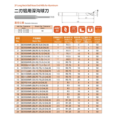 ZZBD-CT Long Neck 2 Flute Ball Nose End Mills for Aluminum (两刃铝用深沟球刀)