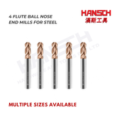 ZZBD-CT Carbide Ball Nose End Mills-4 Flute for Milling Alloy Steels, Hardened Steel (四刃钢用球刀)