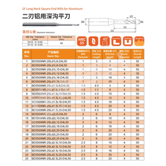 ZZBD-CT Long Neck 2 Flutes Carbide Square End Mills for Aluminum (两刃深沟平刀铝用)