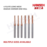 ZZBD-CT Radius Corner Long Neck 4 Flute End Mills for Steel (四刃钢用深沟圆鼻刀)