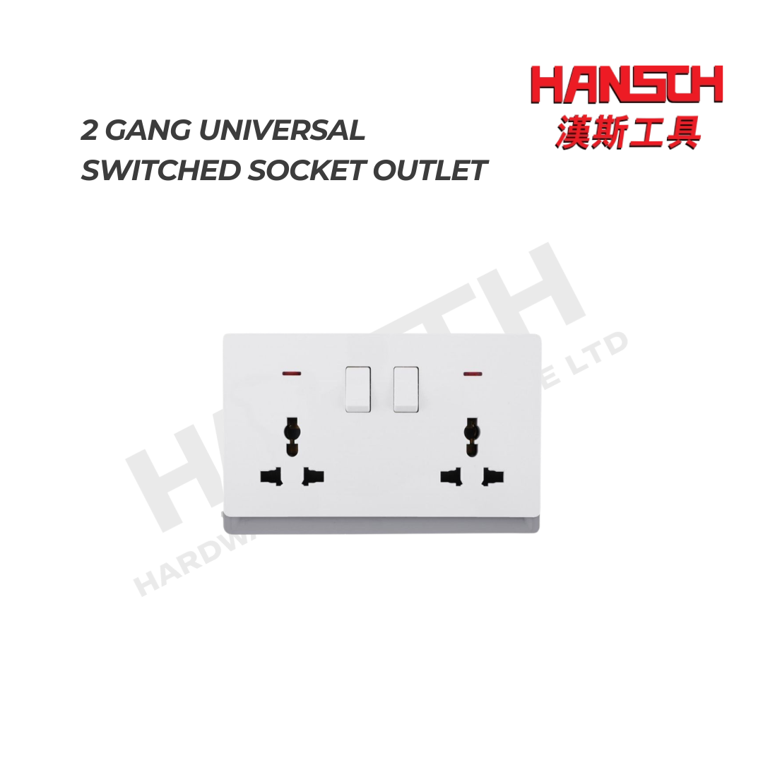13A 250V 2 Gang Universal Switched Socket Outlet 万能带开关插座