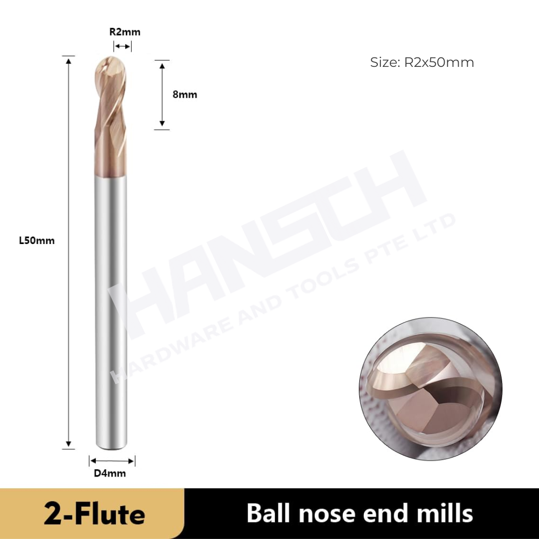 ZZBD-CT 2 Flute Carbide Ball Nose End Mills for Milling Steels (二刃钢用球刀)