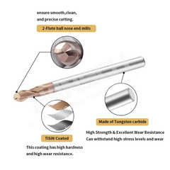 ZZBD-CT 2 Flute Carbide Ball Nose End Mills for Milling Steels (二刃钢用球刀)