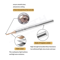 ZZBD-CT Long Neck Micro Square 2 Flute End Mills for  Side milling Slotting & Steel (两刃钢用小径深沟平刀)