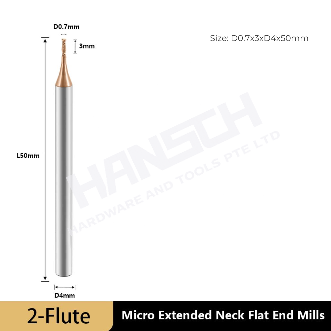 ZZBD-CT Long Neck Micro Square 2 Flute End Mills for  Side milling Slotting & Steel (两刃钢用小径深沟平刀)