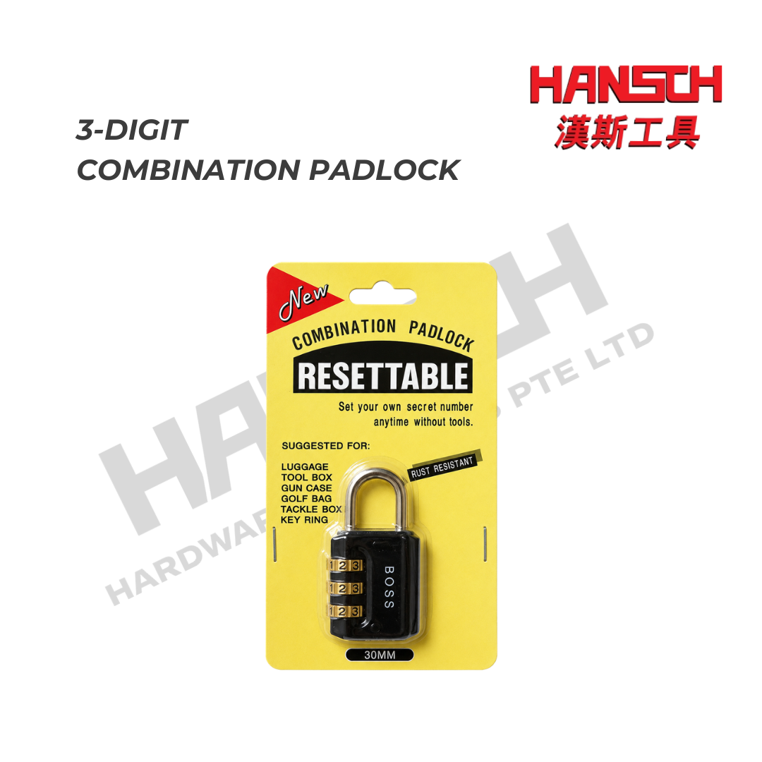 30mm 3-Digit Resettable Combination Padlock Keyless Security Lock  三位数无钥匙行李箱工具箱密码锁