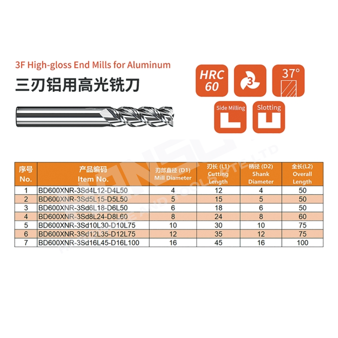 ZZBD-CT High Gloss 3 Flutes End Mills for Aluminum (三刃铝用高光镜面铣刀)