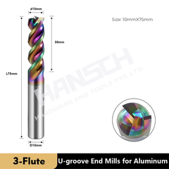 ZZBD-CT Carbide U-Groove End Mills 3 Flute DLC Coated for Aluminum DLC-Coating (三刃铝用平刀七彩)