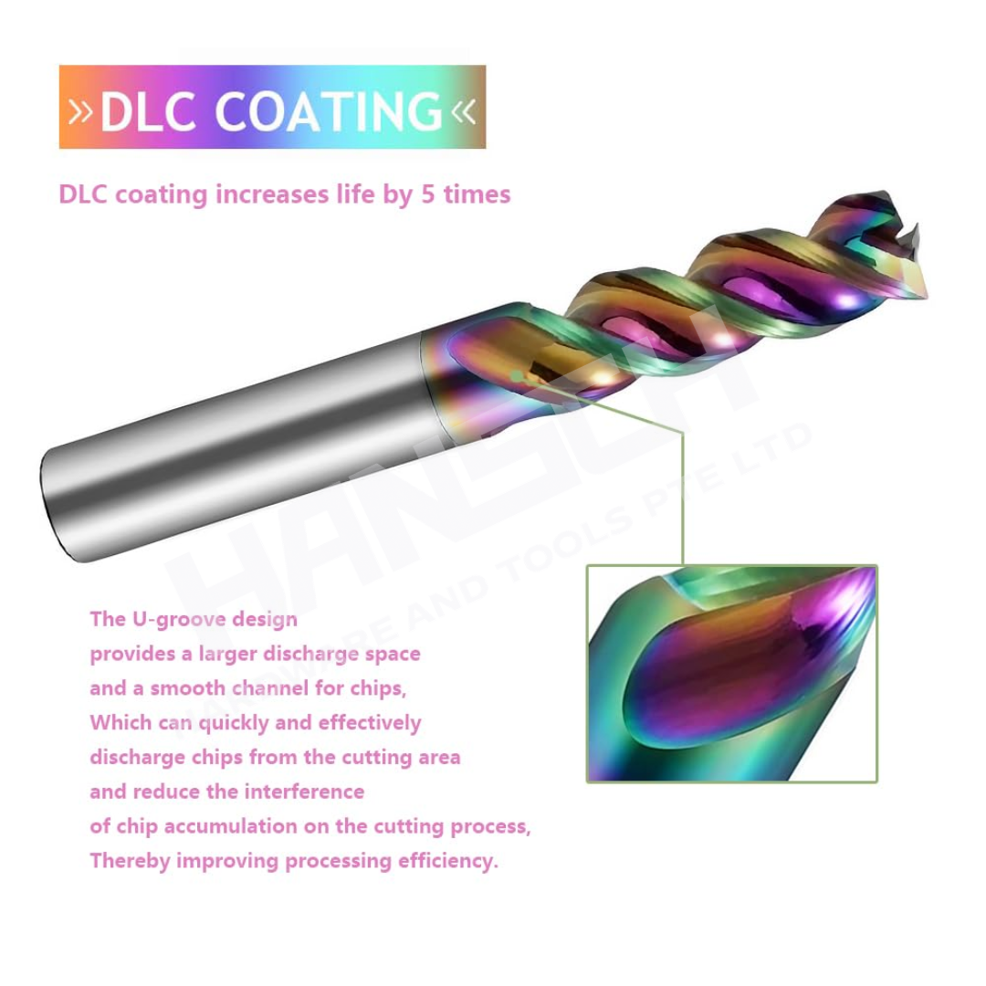 ZZBD-CT Carbide U-Groove End Mills 3 Flute DLC Coated for Aluminum DLC-Coating (三刃铝用平刀七彩)