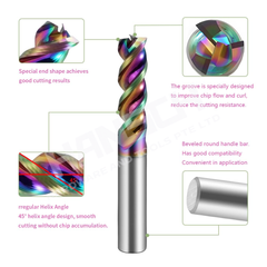 ZZBD-CT Carbide U-Groove End Mills 3 Flute DLC Coated for Aluminum DLC-Coating (三刃铝用平刀七彩)