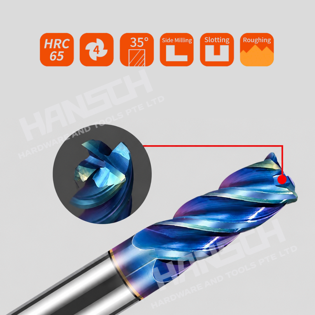 ZZBD-CT Hansch 4 Flute Corner Radius End Mill for Steel | Solid Carbide CNC Milling Cutter  (四刃钢用圆鼻刀)