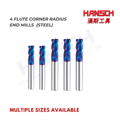 ZZBD-CT Hansch 4 Flute Corner Radius End Mill for Steel | Solid Carbide CNC Milling Cutter  (四刃钢用圆鼻刀)
