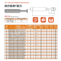 ZZBD-CT 4 Flute T-Slot End Mill for Aluminum | Solid Carbide CNC T-Slot Milling Cutter  (四刃铝用T形刀)
