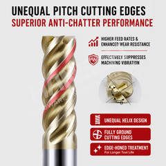ZZBD-CT 4 Flute Square End Mill for Titanium Alloy | Solid Carbide CNC Milling Cutter (四刃铣刀钛合金专用)