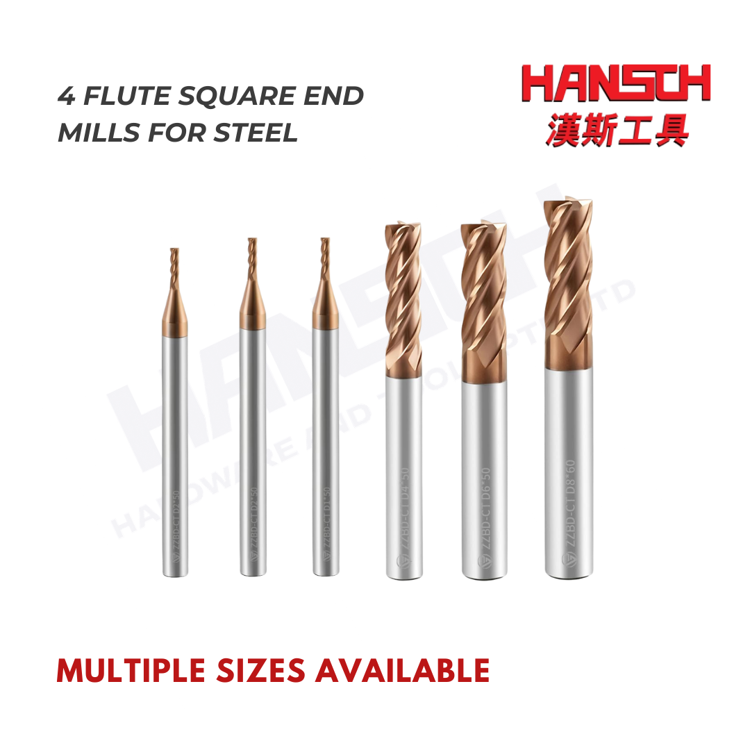 ZZBD-CT Carbide Square End Mills - 4 Flutes for Milling Alloy Steels, Hardened Steel, Metal 四刃钢用平刀