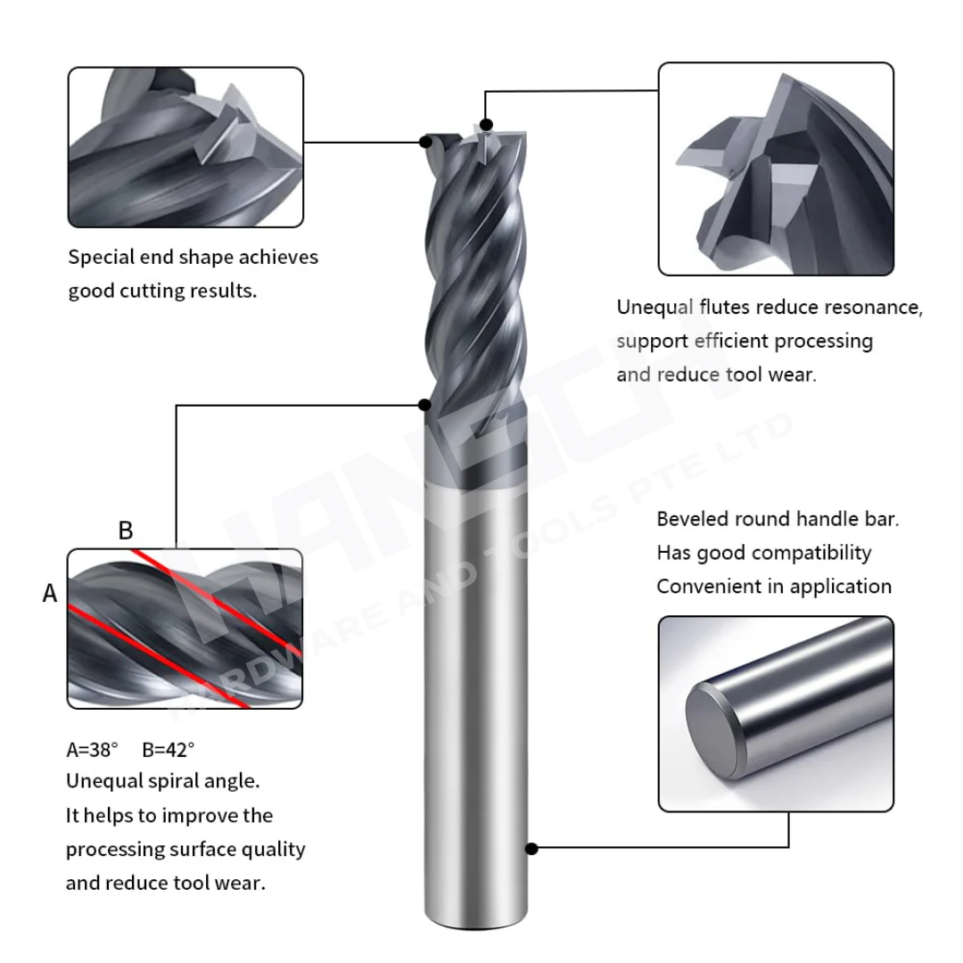 ZZBD-CT Carbide Helix End Mills for Stainless Steel-4 Flute Square End Mills 四刃钢用平刀