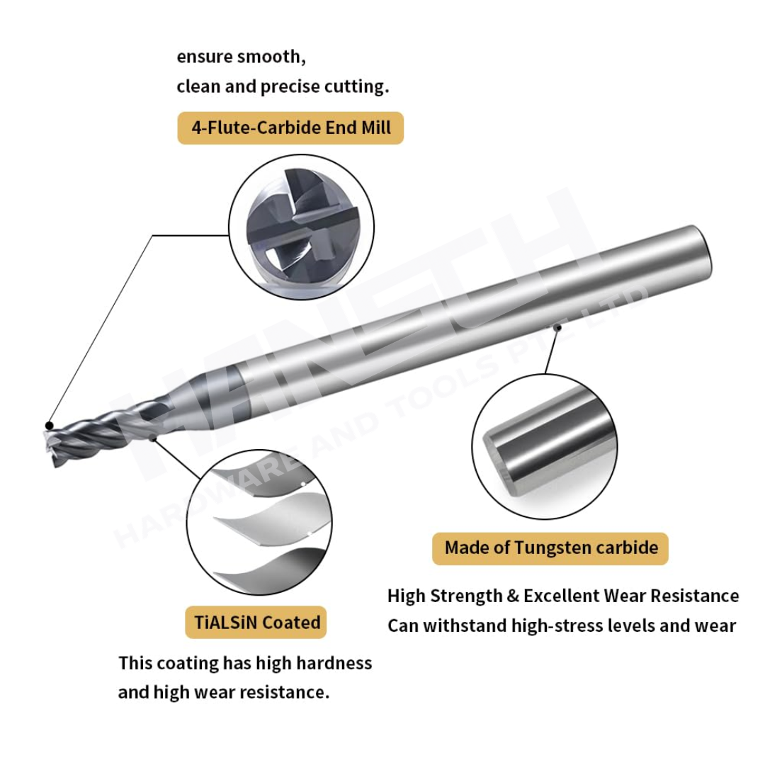 ZZBD-CT Carbide Square End Mills-4 Flute for Milling Alloy Steels, Hardened Steel, Metal (四刃不锈钢铣刀)