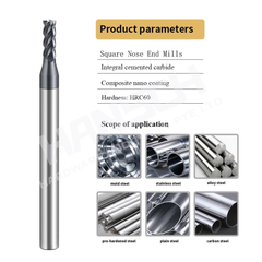ZZBD-CT Carbide Square End Mills-4 Flute for Milling Alloy Steels, Hardened Steel, Metal (四刃不锈钢铣刀)