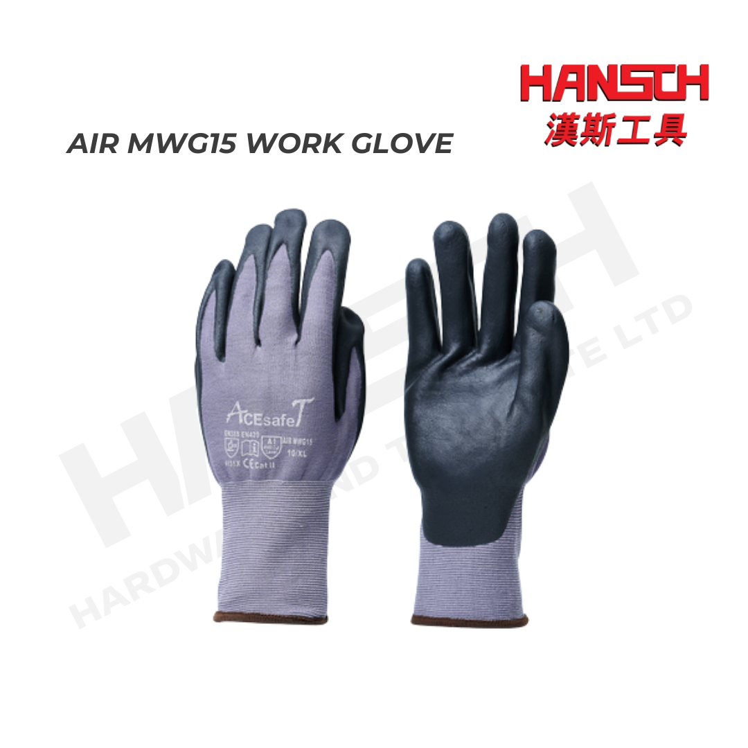 ACEsafeT AIR MWG15 Work Glove Grip Gloves / Cut Resistant Level 1 泡棉掌浸涂防护手套