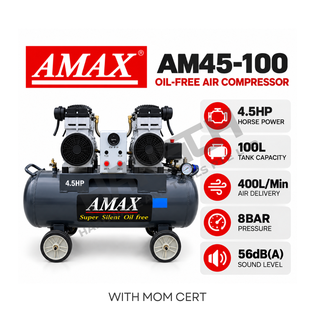 AMAX AM45-100 Oil-Free Air Compressor 4.5HP / 100L / 230V with MOM Cert 无油静音空气压缩机