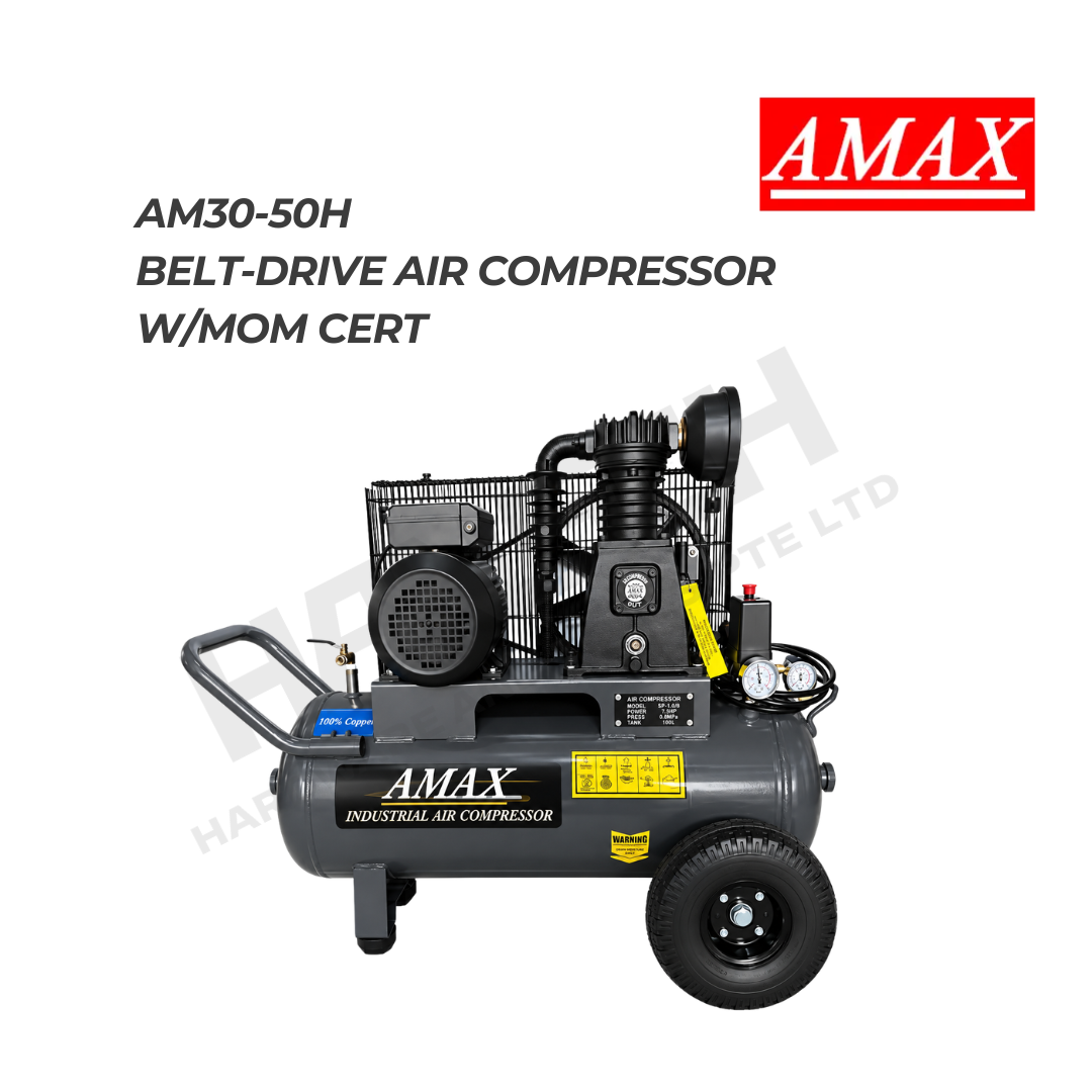 AMAX Belt Drive Air Compressor AM30-50H (3HP / 50L) with MOM Cert 皮带传动单级空气压缩机（附 MOM 证书）