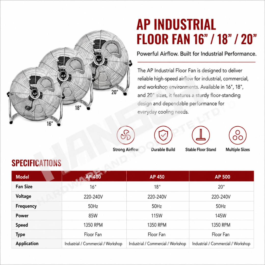 AP Industrial Floor Fan 16" / 18" / 20" – Heavy Duty High-Speed Floor Fan 工业地面风扇