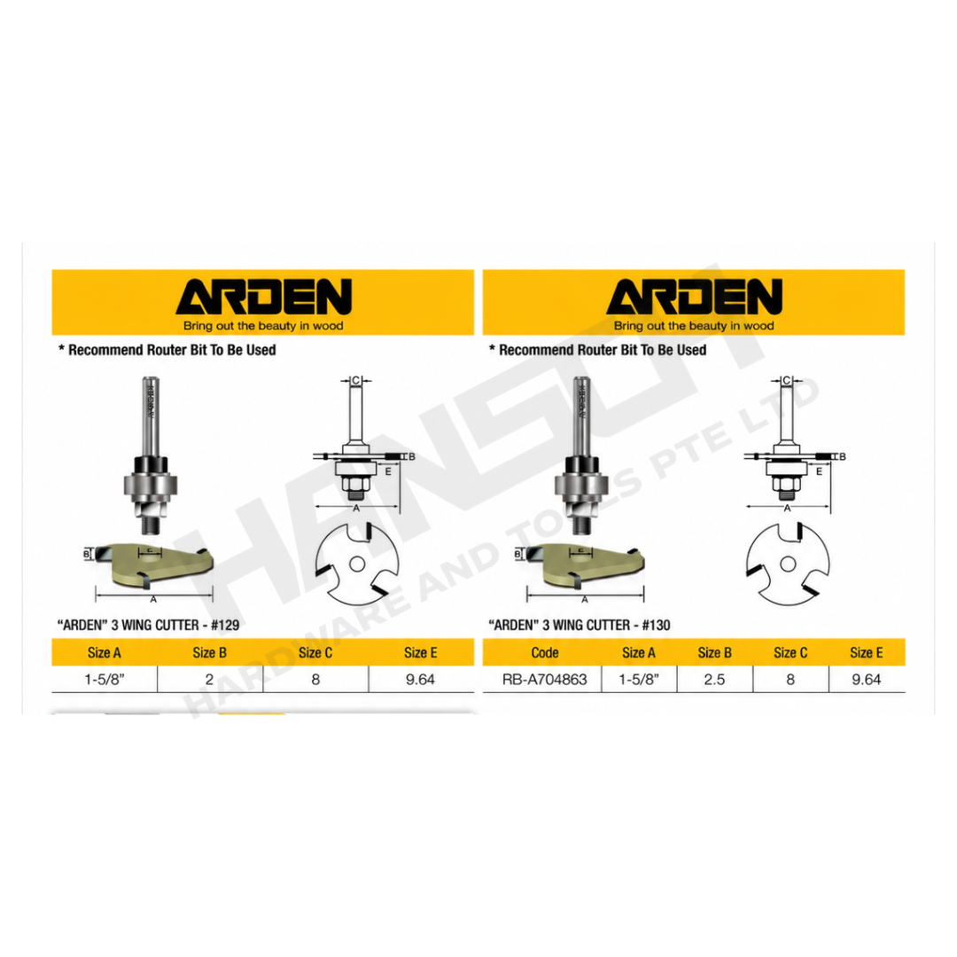 ARDEN 3 Wing Cutter Router Bit #129 / #130 | Woodworking Slot Cutter for T Aluminium Trimming 工开槽铣刀