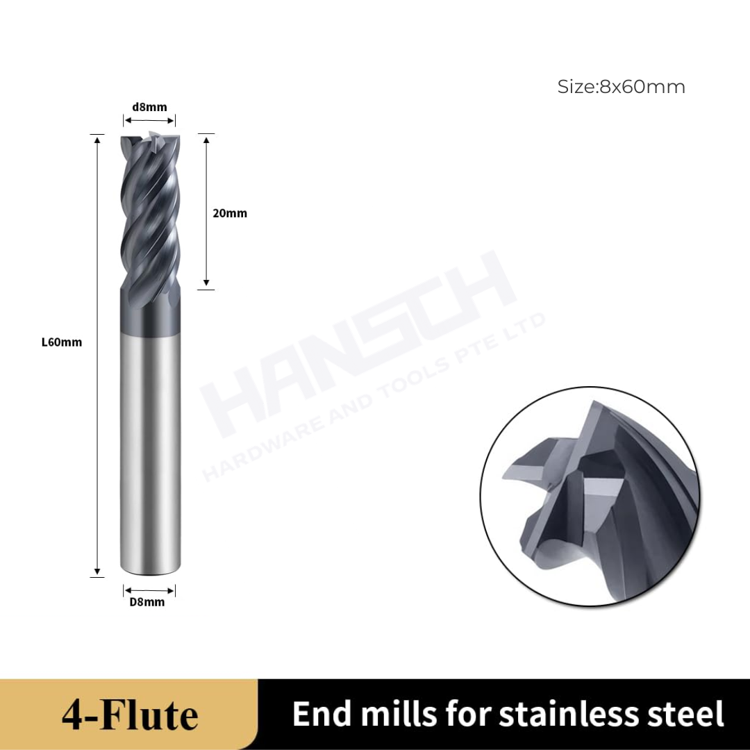 ZZBD-CT Carbide Helix End Mills for Stainless Steel-4 Flute Square End Mills 四刃钢用平刀