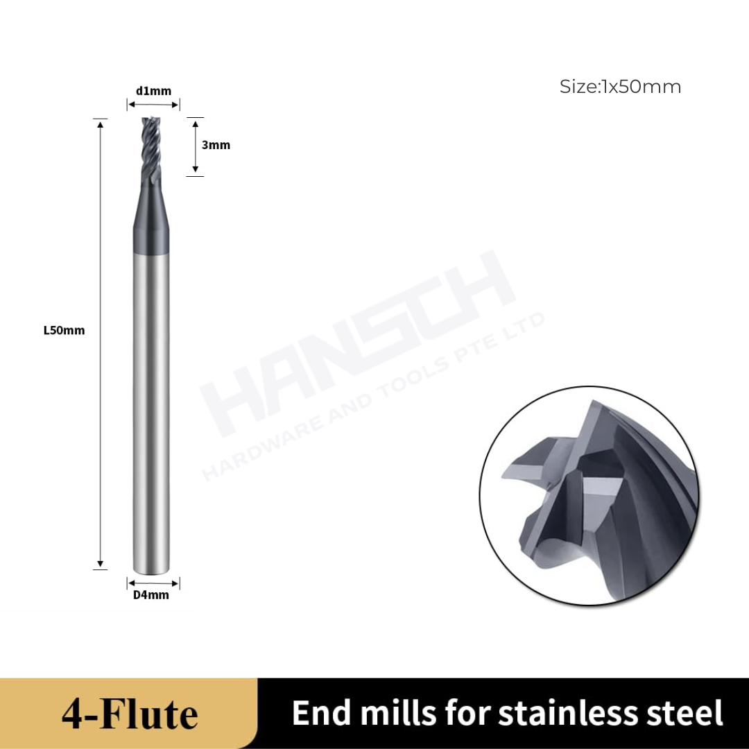 ZZBD-CT Carbide Helix End Mills for Stainless Steel-4 Flute Square End Mills 四刃钢用平刀