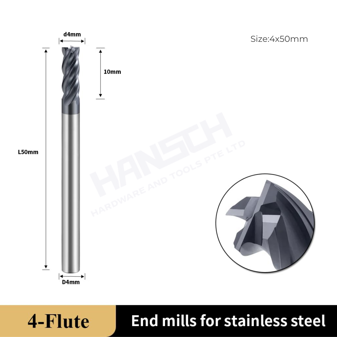 ZZBD-CT Carbide Helix End Mills for Stainless Steel-4 Flute Square End Mills 四刃钢用平刀