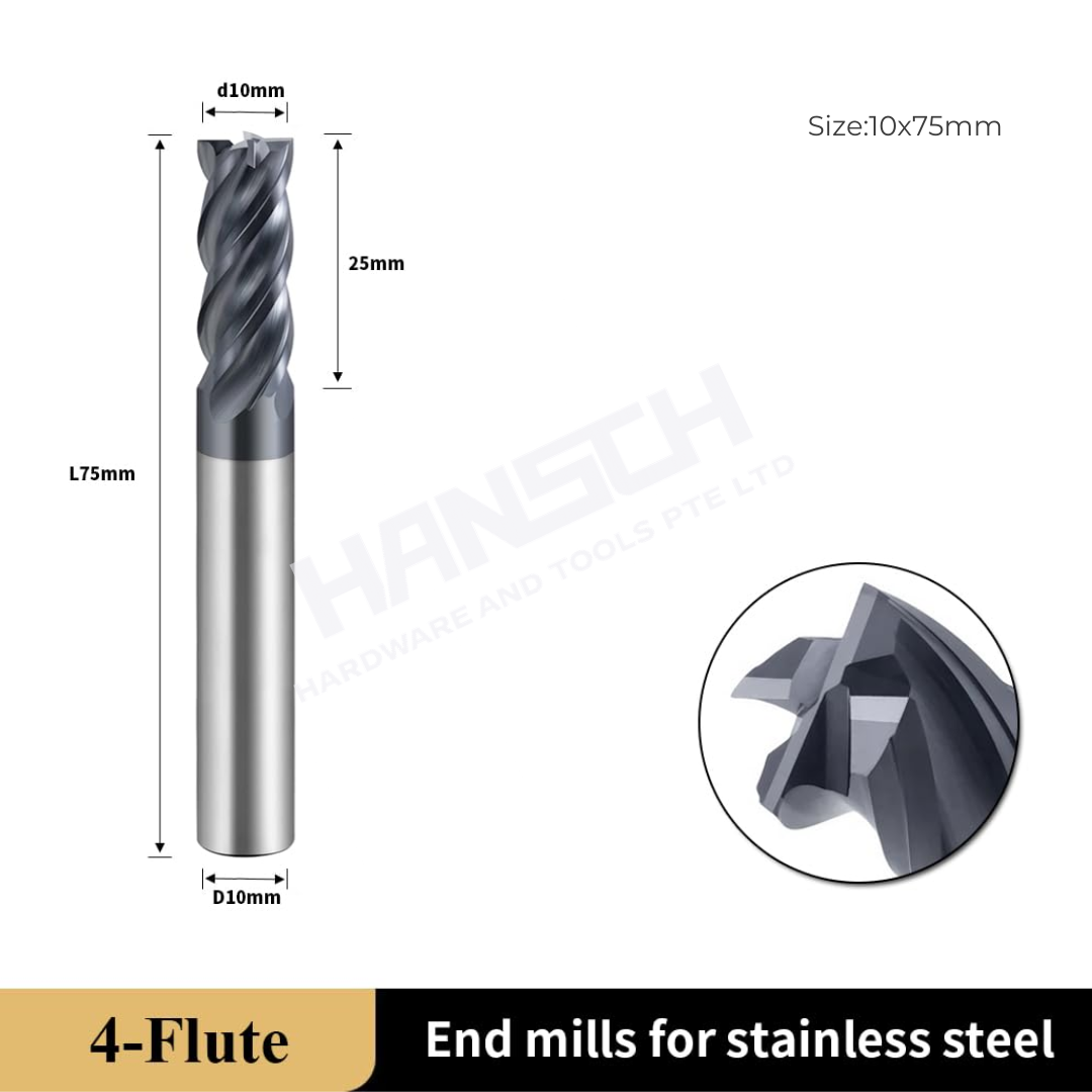 ZZBD-CT Carbide Helix End Mills for Stainless Steel-4 Flute Square End Mills 四刃钢用平刀