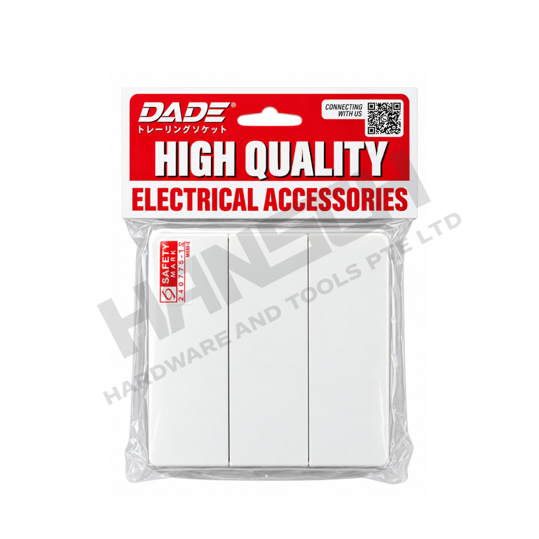 DADE 3 Gang 1-Way 16A Light Switch – White Wide Rocker Wall Switch 白色宽面 墙壁灯开关