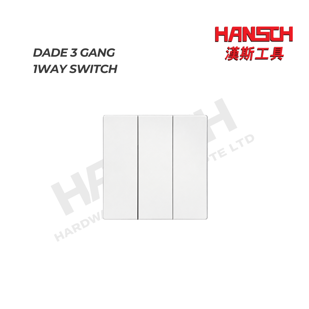 DADE 3 Gang 1-Way 16A Light Switch – White Wide Rocker Wall Switch 白色宽面 墙壁灯开关