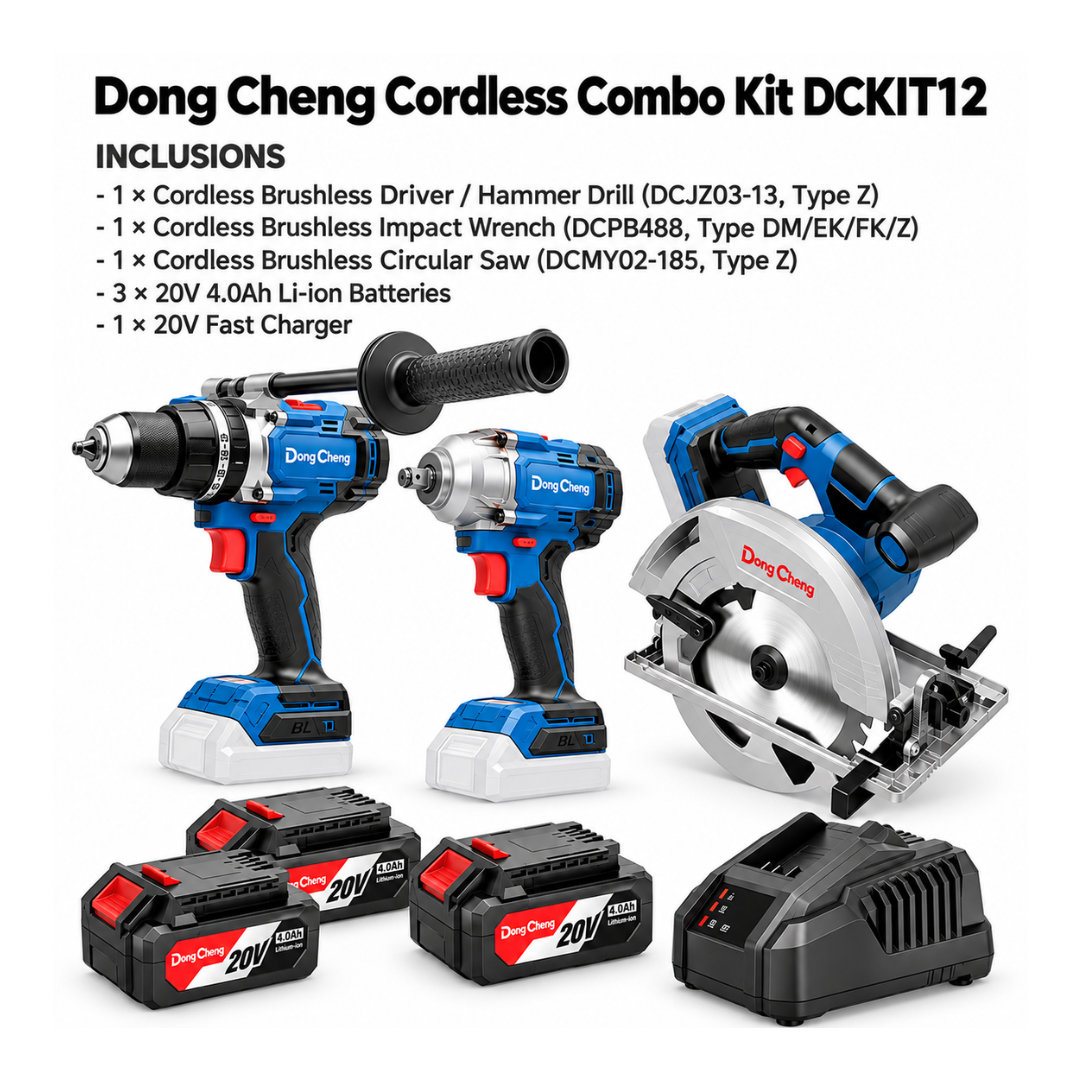 Dong Cheng DCKIT12 20V MAX Cordless Brushless Combo Kit – Hammer Drill, Impact Wrench & Circular Saw 无刷充电式电动工具组合套装（冲击钻 / 冲击扳手 /  圆锯）