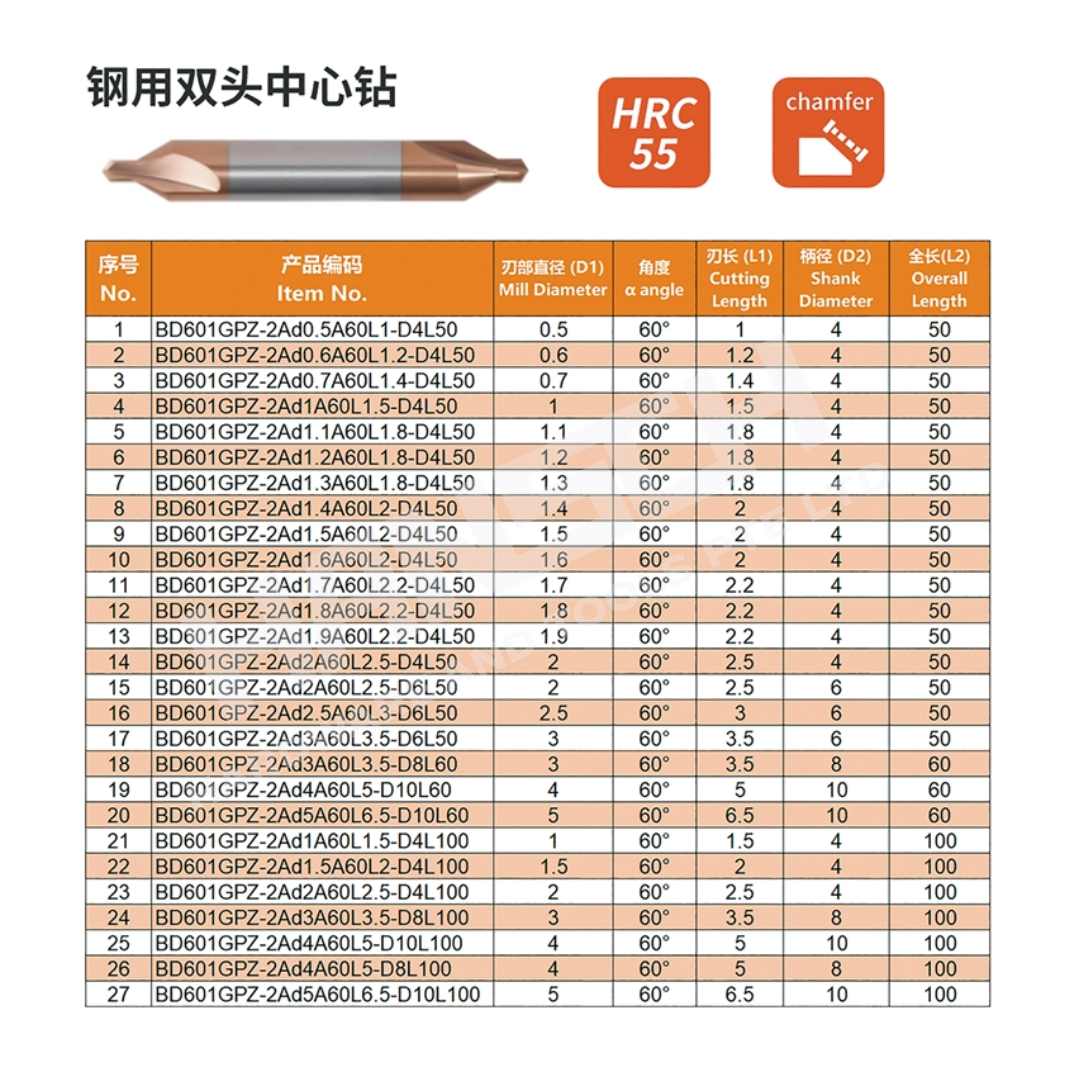 ZZBD-CT Double End 60 Degree Center Drill for Carbon Steel / Alloy Steel (钢用双头中心钻)