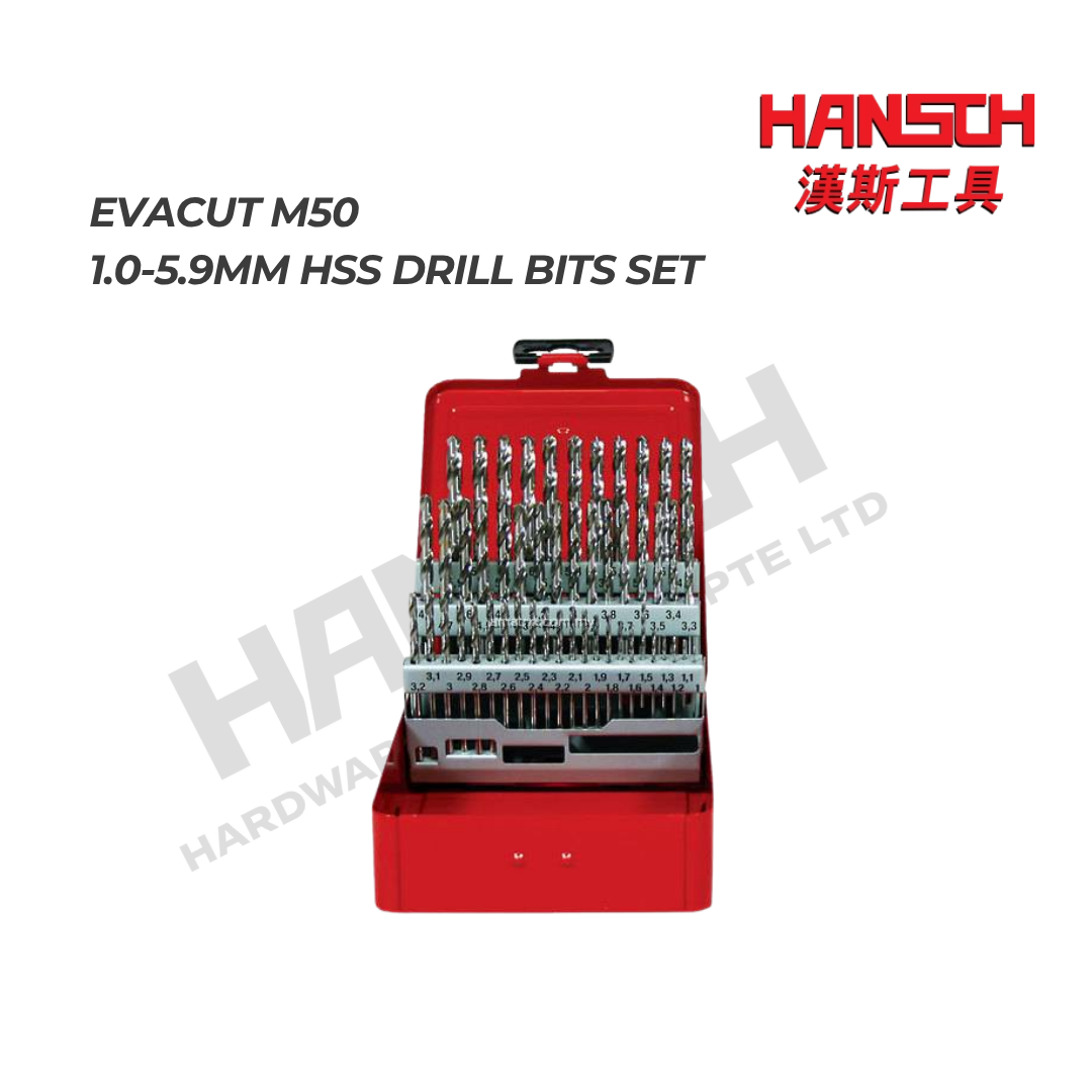 Evacut M50 HSS Jobber Drill Bit Set 1.0–5.9mm (50PCS Set) 高速钢麻花钻头套装