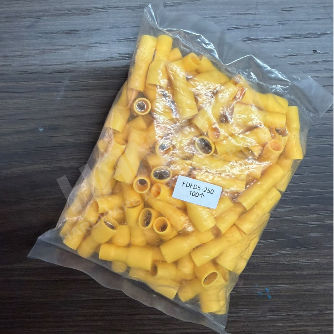 FDFD5-250 Fully Insulated Female Quick Disconnect Crimp Terminal 12–10 AWG Yellow 黄色PVC全绝缘母插片冷压接线端子