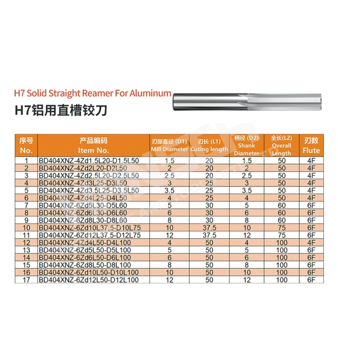 ZZBD-CT H7 Solid Straight Flute Machine for Aluminum (H7 铝用直槽铰刀)