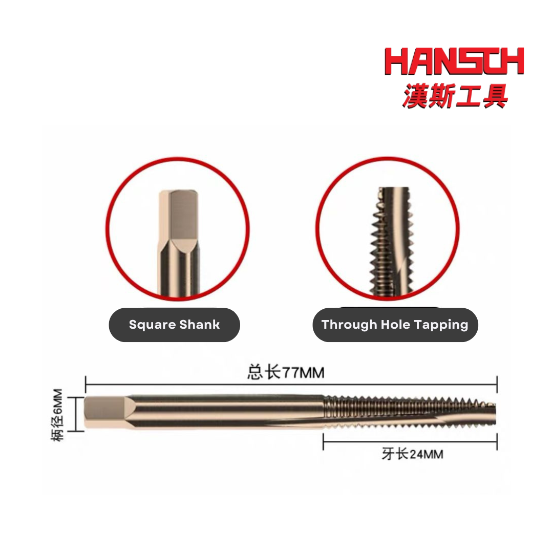 HANSCH M10 Pointed Tip Machine Tap – Cobalt Tapered Tap for Through Holes (Suitable for Stainless Steel)