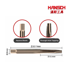 HANSCH M10 Pointed Tip Machine Tap – Cobalt Tapered Tap for Through Holes (Suitable for Stainless Steel)