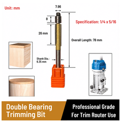 Hansch 1/4" Shank Double Bearing Trimming Router Bit 5/16" Woodworking Trim Router Cutter 双轴承修边刀