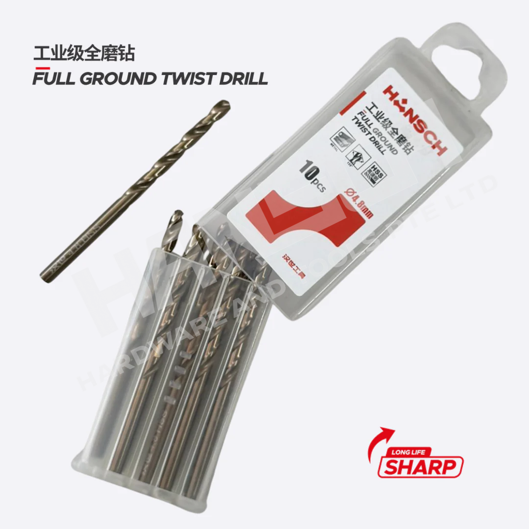 Hansch HSS Twist Drill Bit for Stainless Steel | Full Ground High Hardness Round Shank Drill Bit 工业级全磨钻